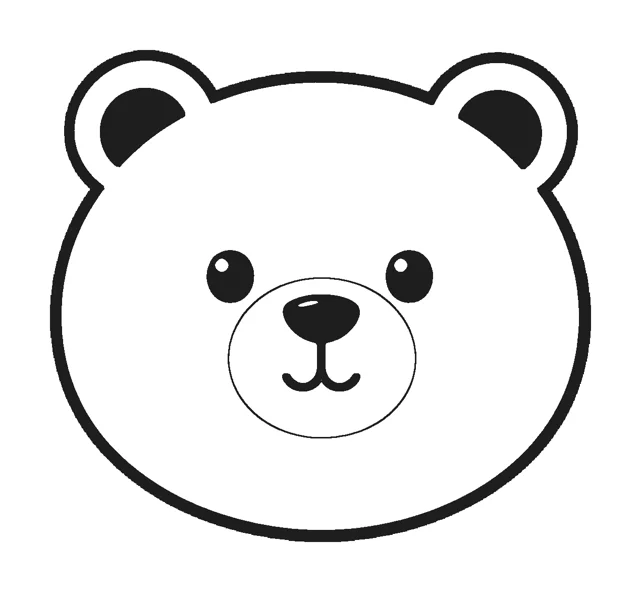 Bear Face paper squishy template, black and white coloring version