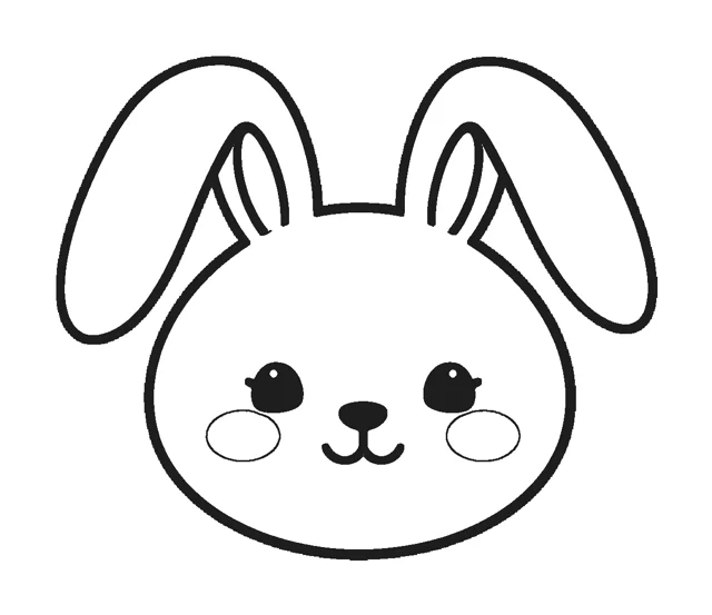 Bunny Face paper squishy template, black and white coloring version