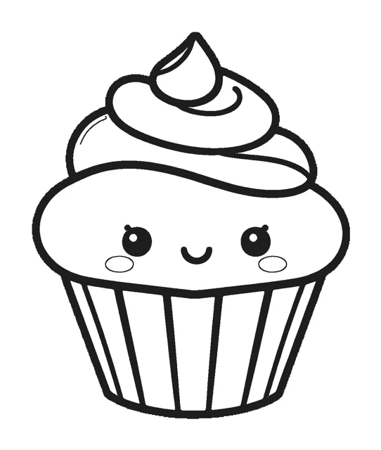 Cupcake paper squishy template, black and white coloring version
